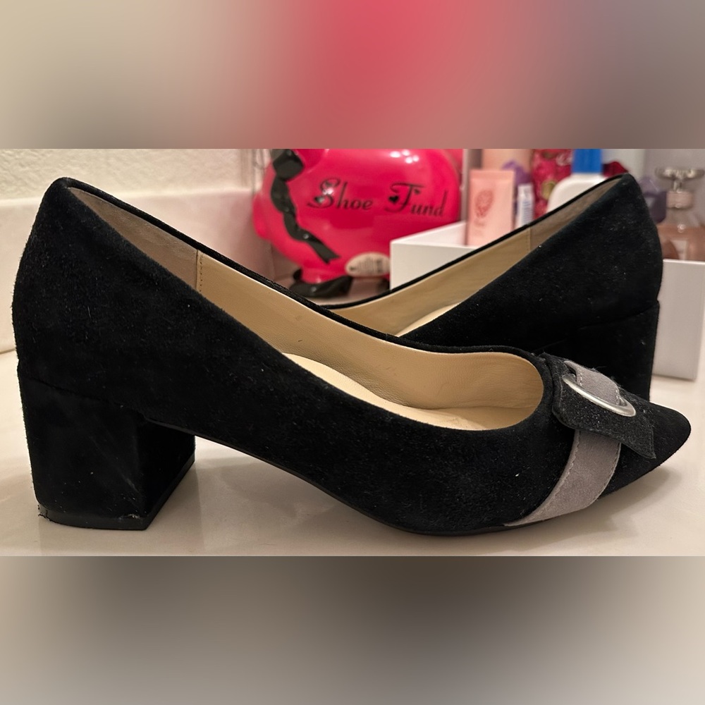 Elegant Black Suede Women's Shoes with Bow Accent
